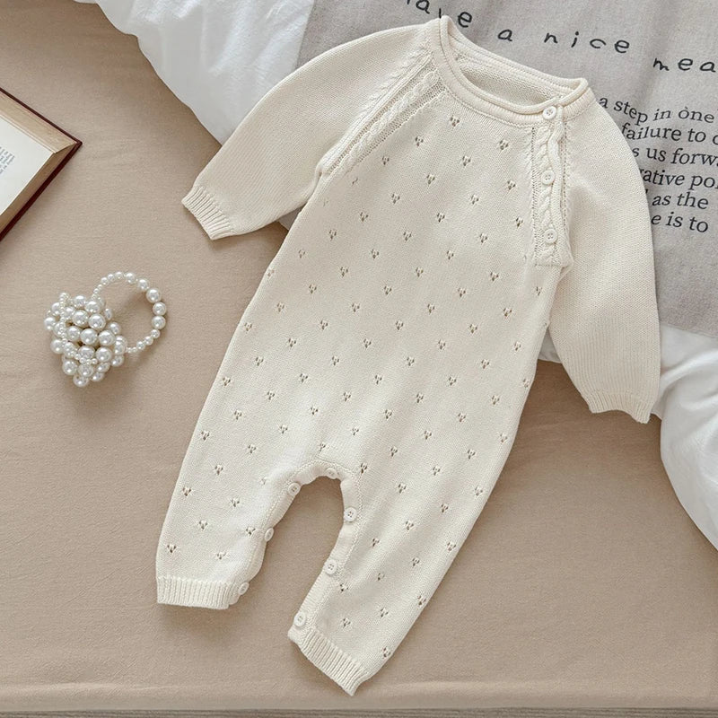 2025 Baby Knitted Rompers Pure Cotton Babies Clothing Newborn Baby Girls Knitting Princess Long Sleeves Autumn Jumpsuit Knitwear
