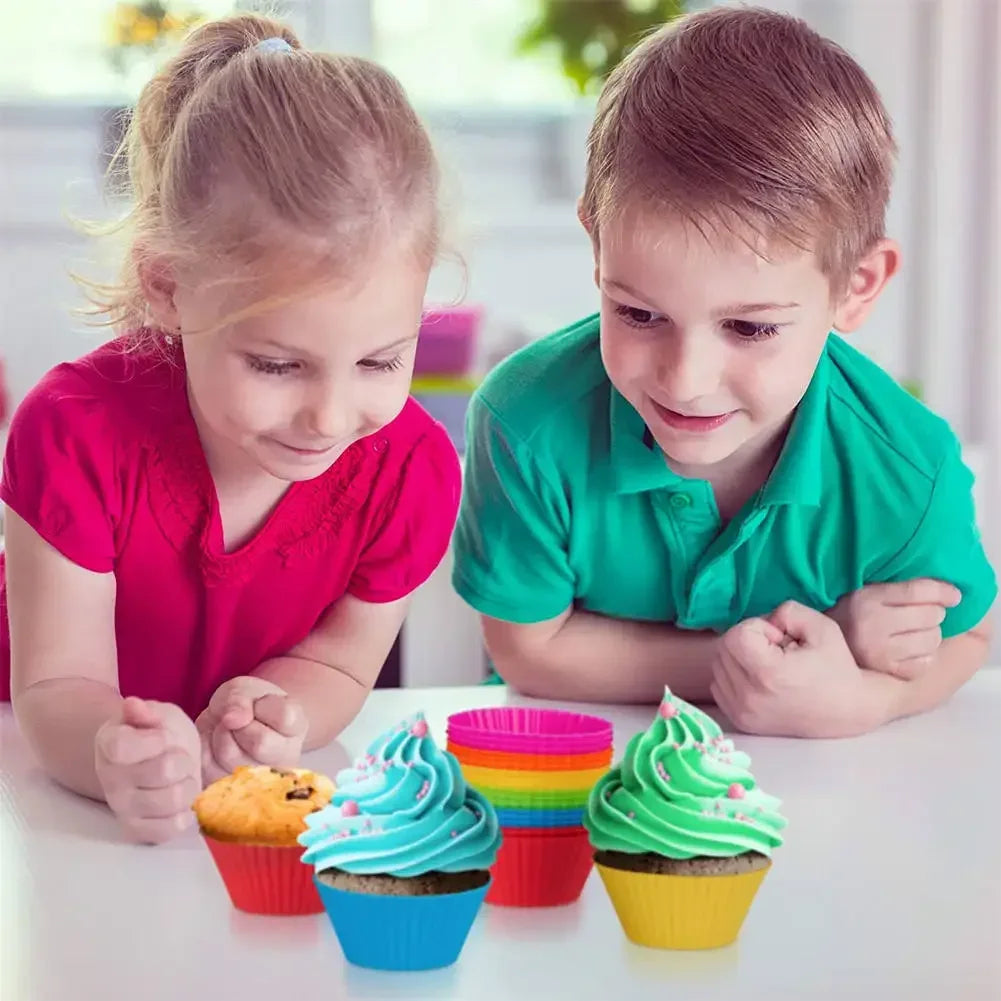 12pcs/Set Silicone Cake Mold Round Shaped Muffin Cupcake Baking Molds Kitchen Cooking Bakeware Maker DIY Cake Decorating Tools