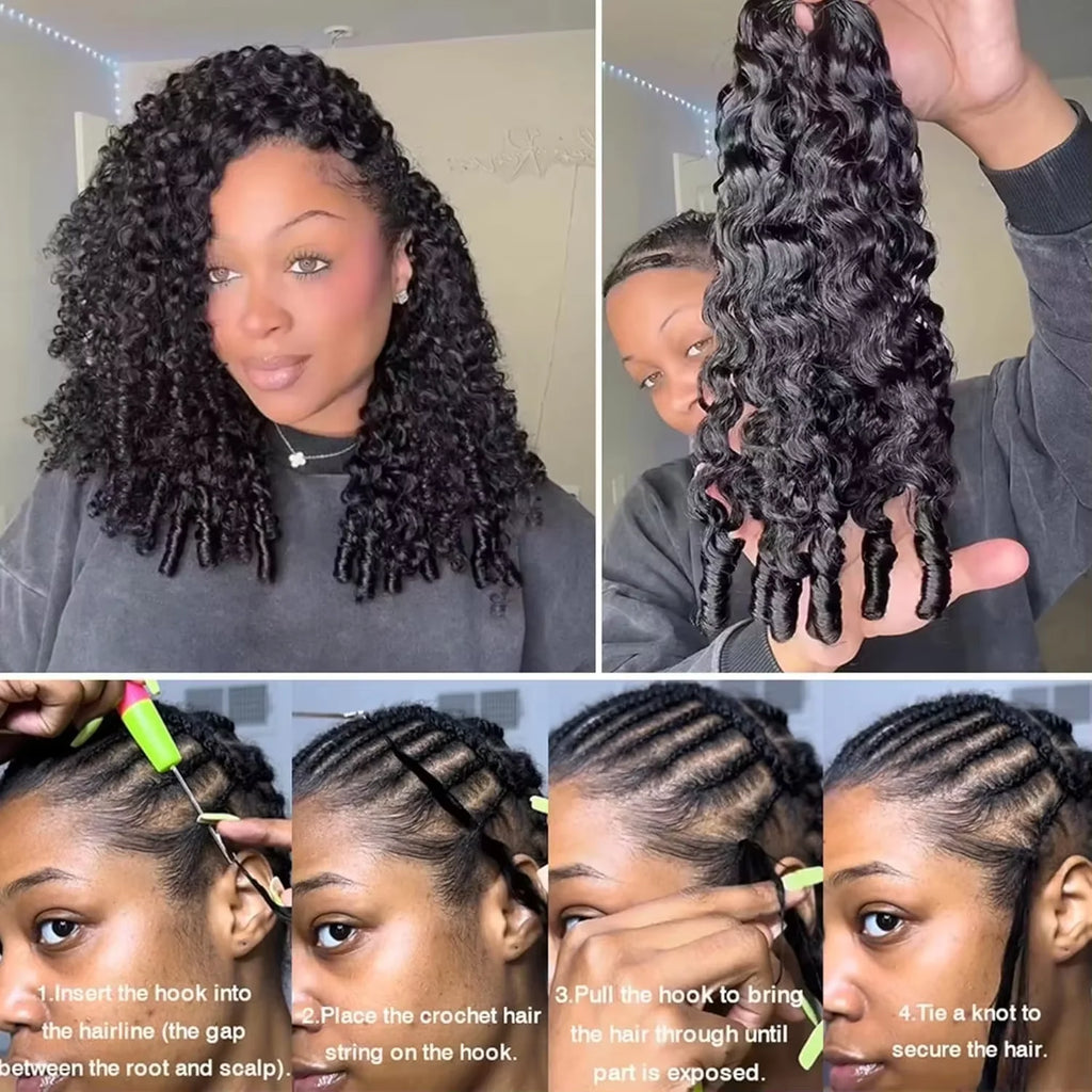 Slikwave Burmese Curly Knotless Pre-Separated Human Hair Crochet Real Water Wave Human Hair Extensions Natural Color For women