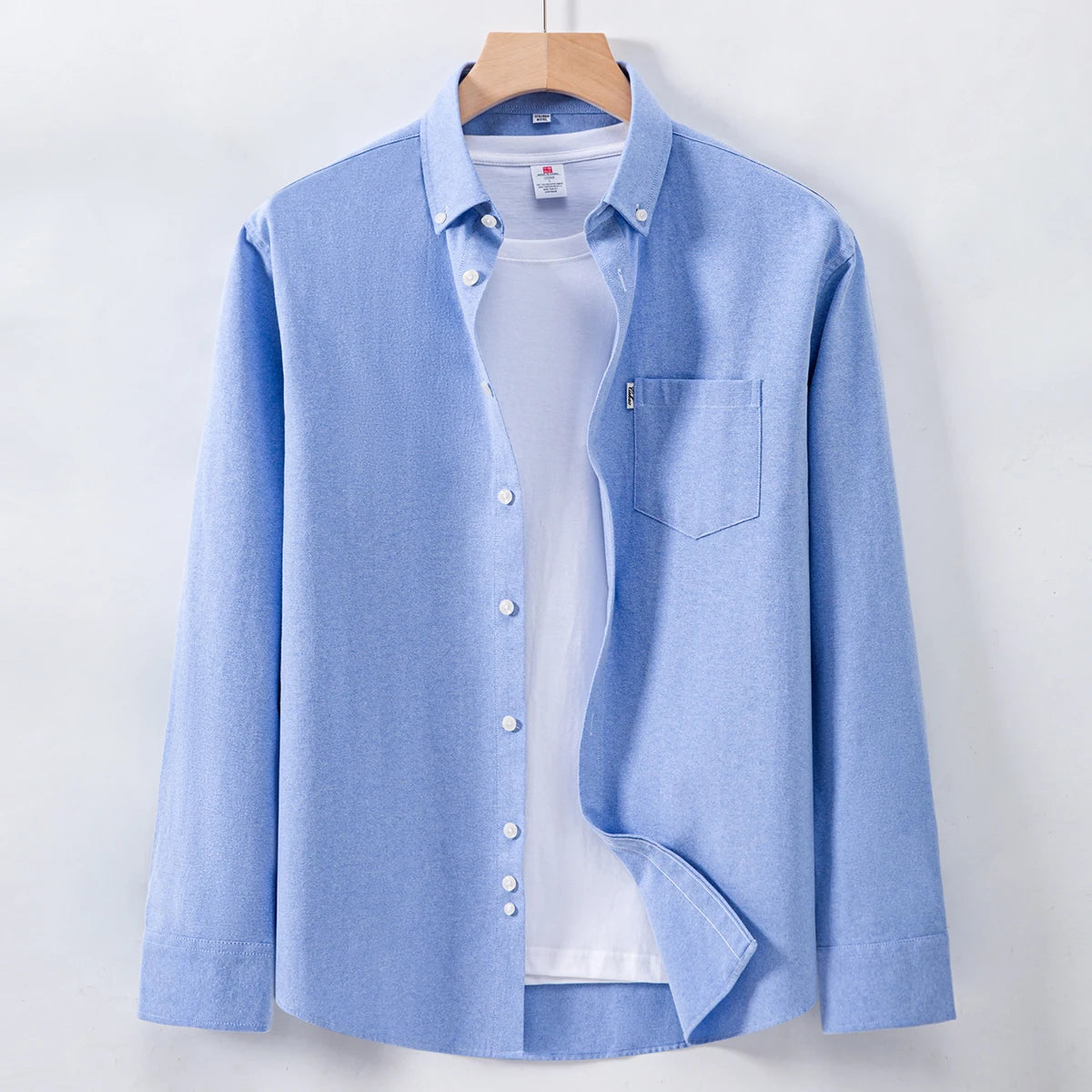 Men's Hard-wearing Comfortable 100% Cotton Long Sleeve Dress Shirt with Pocket, Spring Autumn Casual Oxford Button-Down Shirts