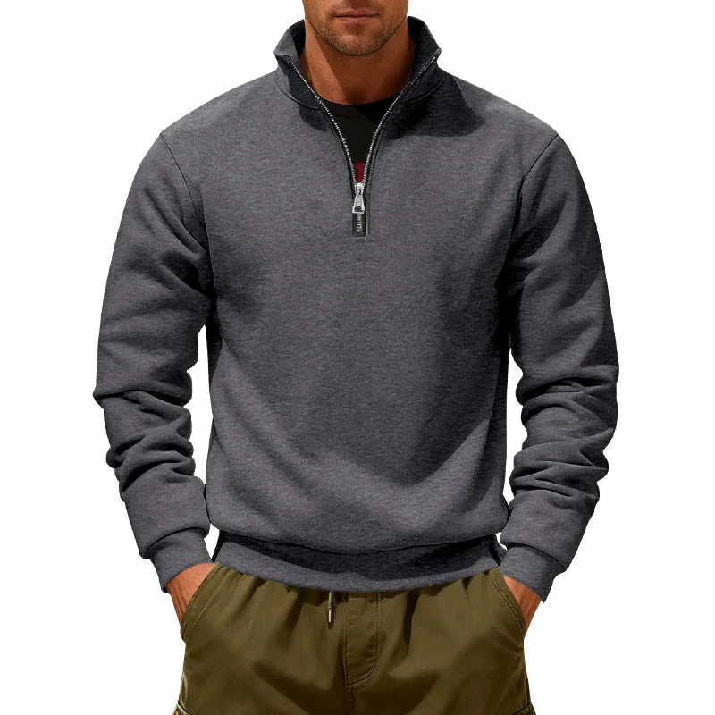 Cross-border winter velvet heavy loose outdoor men's warm half zipper stand-up collar pullover sports sweater men