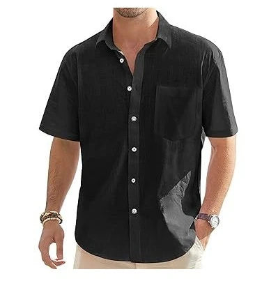 Men's-Summer-New-Style-European-and-American-Fashion-Classic-Comfortable-Breathable-Cotton-and-Hemp-Solid-Color-Top-Shirt