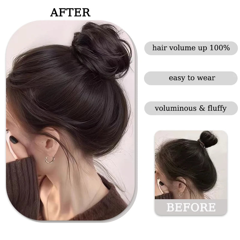 Synthetic Chignon Wig Hair Bun Extensions Retractable Bun Hairpiece Straight Donut Chignon Updo Hair for Women All Occasions Use