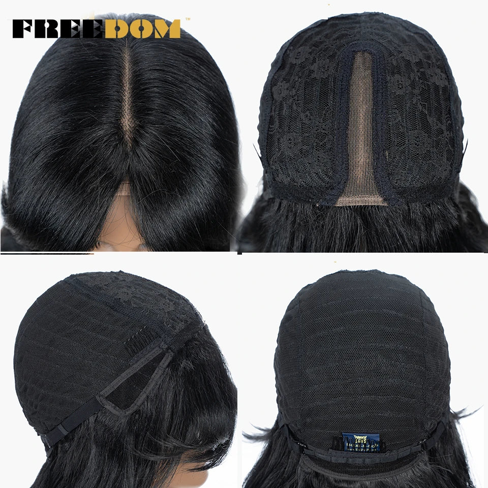 FREEDOM Synthetic Lace Wigs For Black Women Long 28 inch Body Wave Wavy Middle Part Lace Wig Ombre Blonde Brown Cosplay Wigs