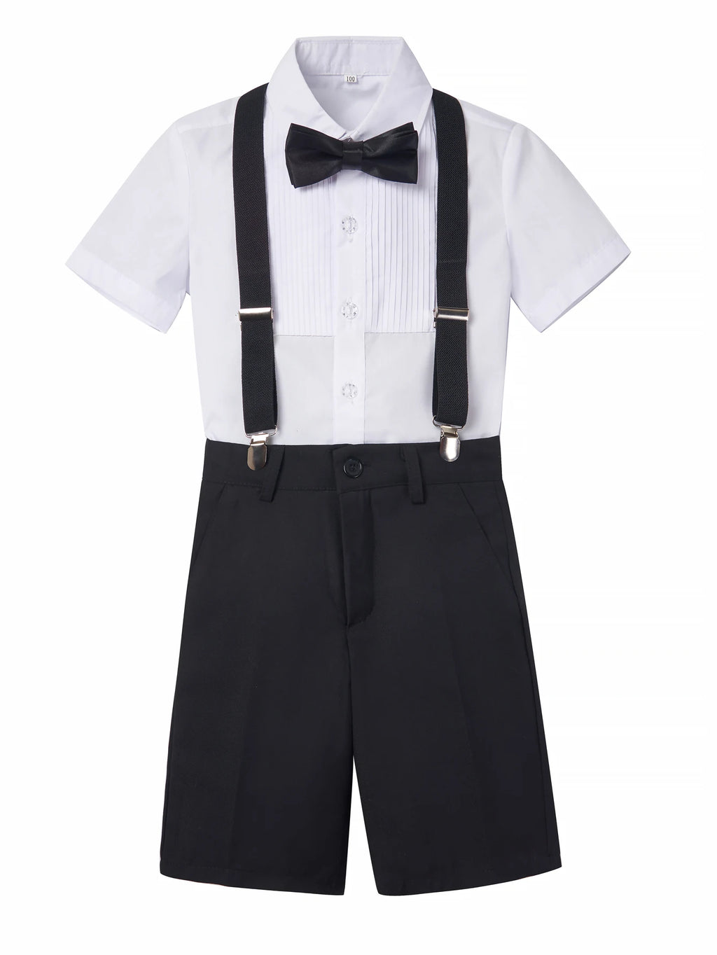 4pcs/set Boys' Short Suit Set With Short Shirt, Short Pants, Tie and Straps School Uniforms