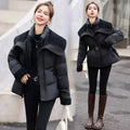 Women's Lamb Collar Patchwork Puffer Coat 2026 Winter New Short Down cotton Outerwear Long Sleeve Warm Waist Casual Zip Jacket