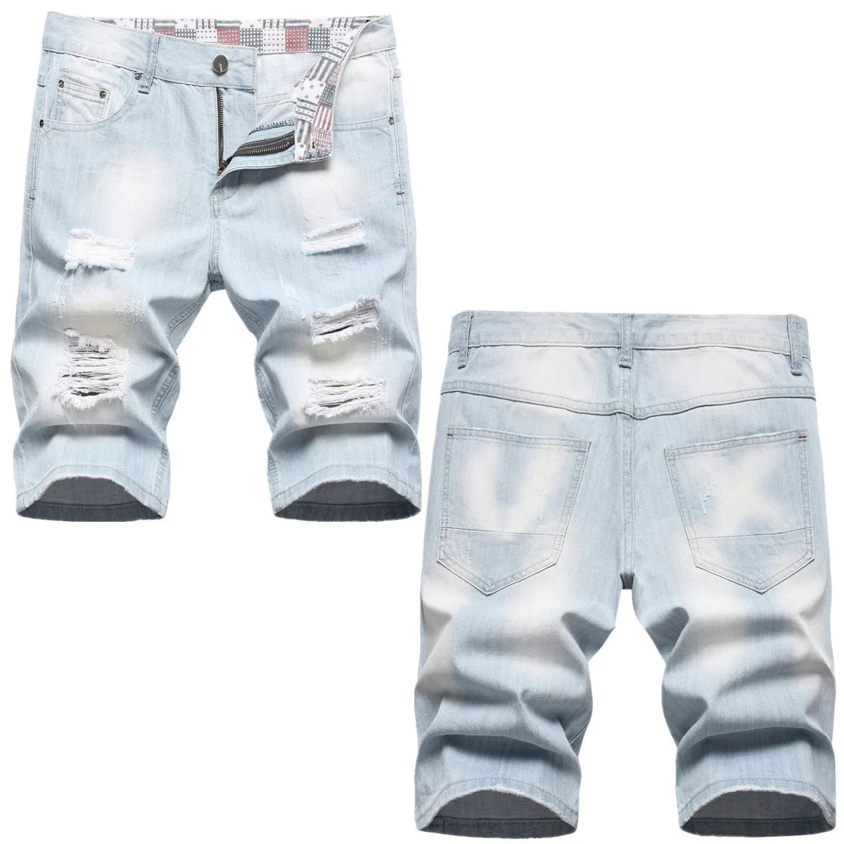 Denim Pant Men Jeans Vintage Straight Pants High Waist Distressed Hole Knee Length Trousers Y2k Streetwear Casual 2026 Spring