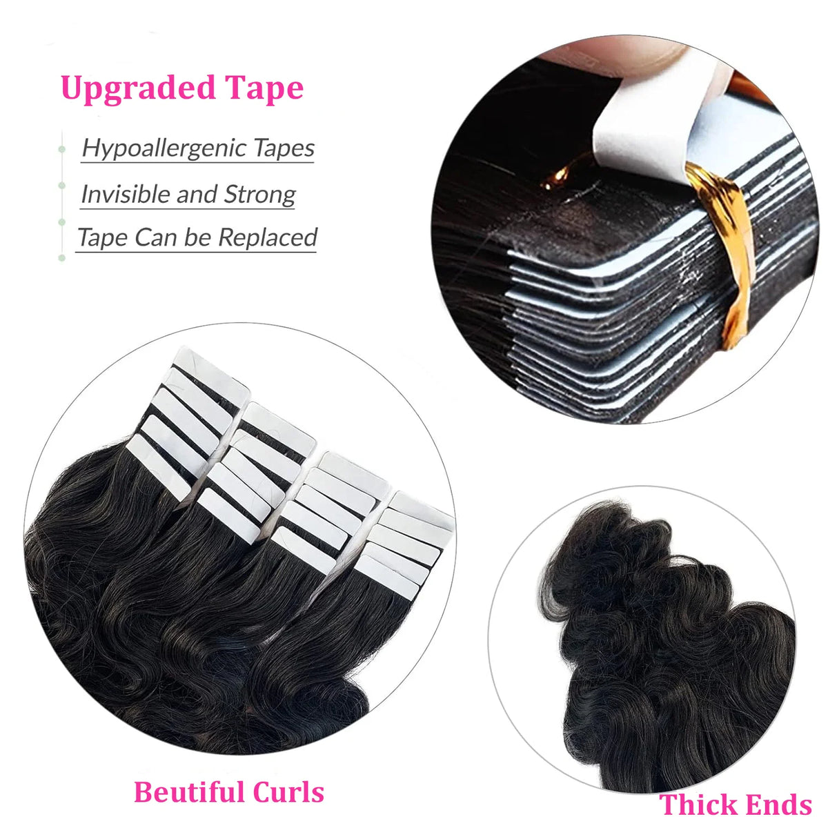 Body Wave Invisible Adhesive Tape In Hair Extensions 20pcs/Pack Skin Weft Tape Ins Machine Remy Human Hair For Women #1B