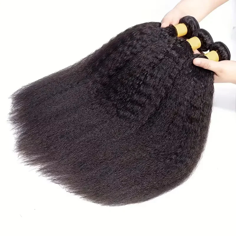 Human Hair Bundles With Closure Kinky Straight Peruvian Raw 3 4 Bundle With 4x4 5x5 HD Lace Closure Yaki Weave With 13x4 Frontal