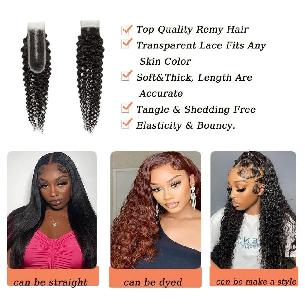 2x6 Lace Closure Jerry Curly 100% Unprocessed Brazilian Virgin Remy Hair Pre-Plucked Hairline Deep Curly Closure Natural Color